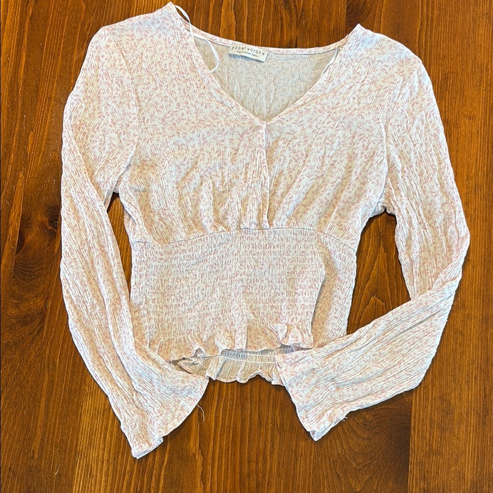 Paper Crane Cream Bell Sleeve Smocked Blouse